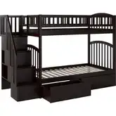 Westbrook Staircase Twin over Twin Bunk Bed with 2 Urban Bed Drawers in Espresso