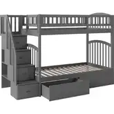 Westbrook Staircase Twin over Twin Bunk Bed with 2 Urban Bed Drawers in Grey