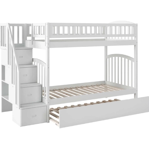 Westbrook Staircase Twin over Twin Bunk Bed with Urban Trundle Bed in White