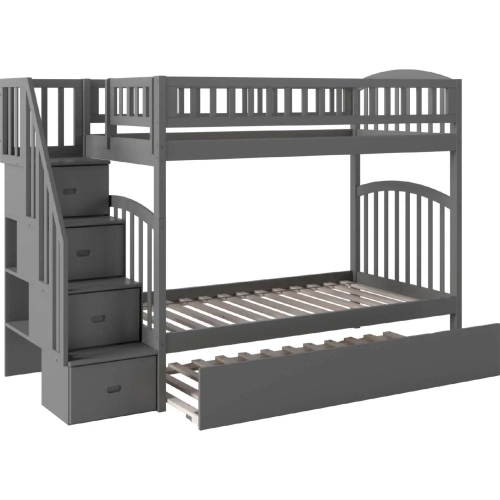 Westbrook Staircase Twin over Twin Bunk Bed with Urban Trundle Bed in Grey