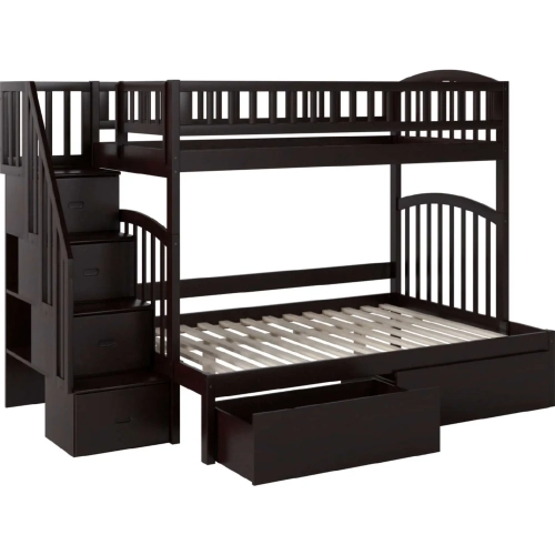 Westbrook Staircase Twin over Full Bunk Bed with 2 Urban Bed Drawers in Espresso