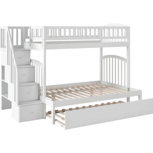 Westbrook Staircase Twin over Full Bunk Bed with Twin Urban Trundle Bed in White