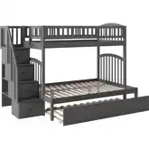 Westbrook Staircase Twin over Full Bunk Bed with Twin Urban Trundle Bed in Grey