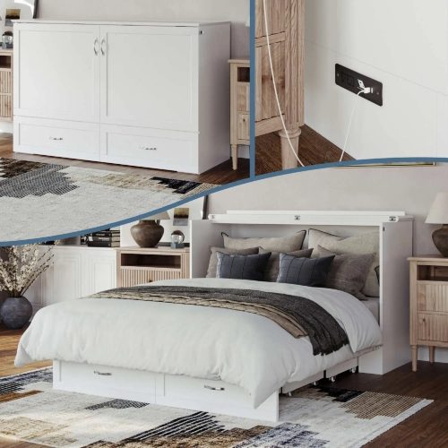 Raleigh Queen Murphy Bed Chest with Mattress in White Finish Wood