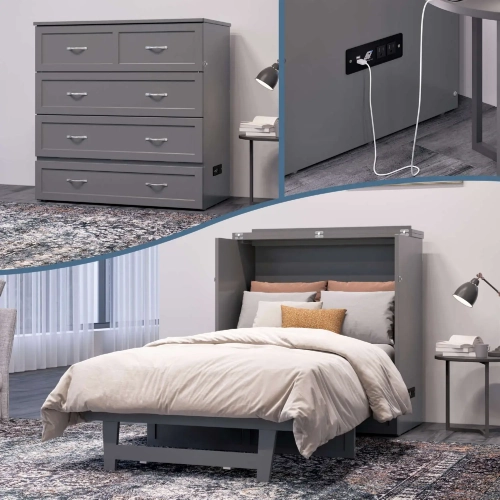 Northfield Twin XL Murphy Bed Chest in Grey Finish Wood