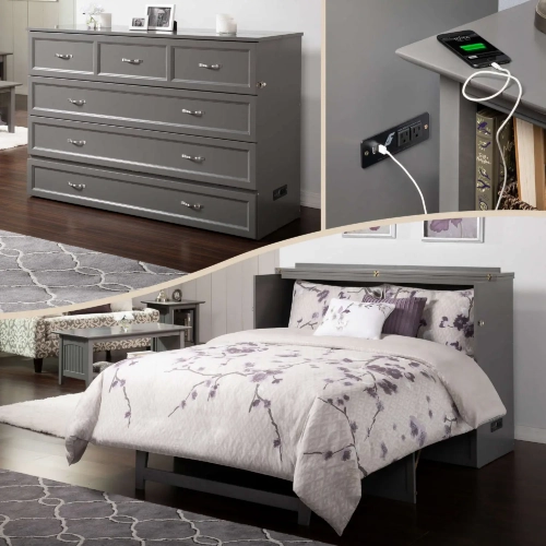 Deerfield Queen Murphy Bed Chest in Atlantic Grey with Charging Station