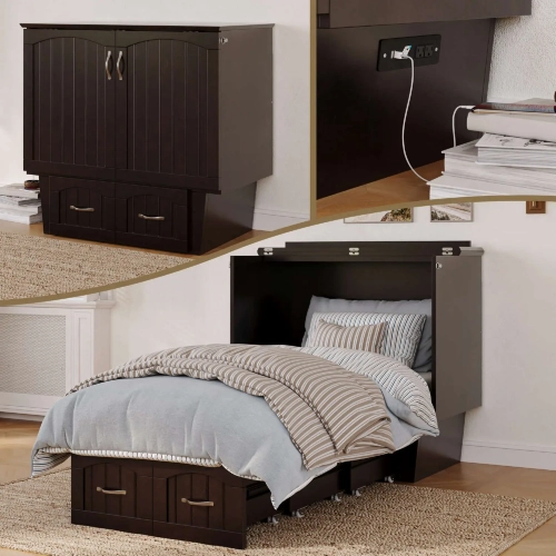 Nantucket Twin Murphy Bed Chest with Coolsoft Mattress in Espresso