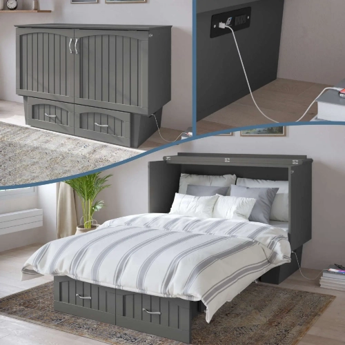 Nantucket Full Murphy Bed Chest in Grey Wood
