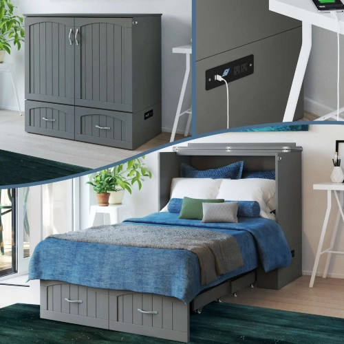 Southampton Murphy Bed Chest Twin XL Grey with Charging Station