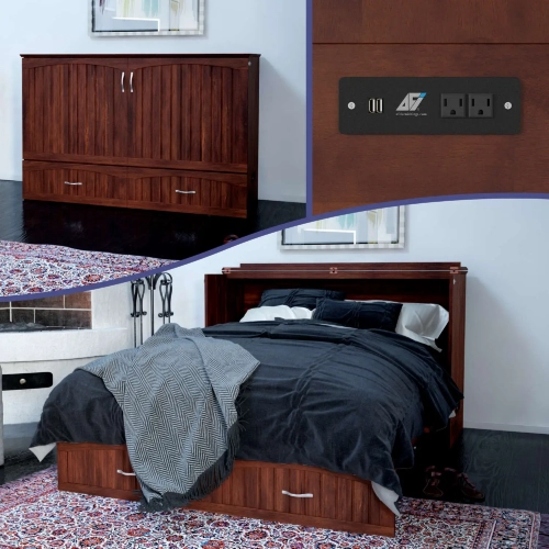 Southampton Queen Murphy Bed Chest in Walnut with Charging Station