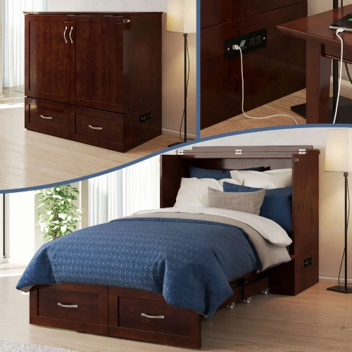 Hamilton Twin XL Murphy Bed Chest with Charging Station in Walnut Finish