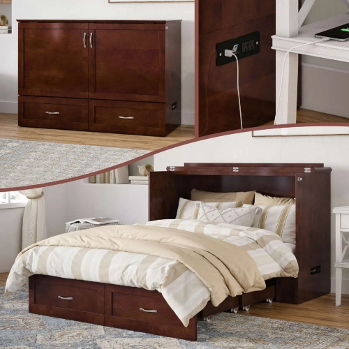 Hamilton Full Murphy Bed Chest in Walnut Wood