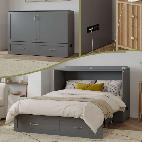 Hamilton Full Murphy Bed Chest in Grey Wood