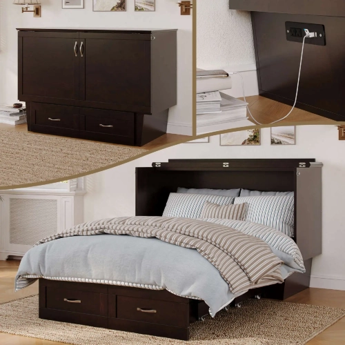 Monroe Full Murphy Bed Chest in Espresso Wood