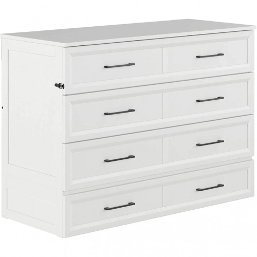 Tucson Full Murphy Bed Chest with 6" Mattress, Drawer & Built in Charger in White Finish Wood