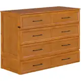 Tucson Full Murphy Bed Chest with 6" Mattress, Drawer & Built in Charger in Light Toffee Finish Wood