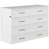 Tucson Queen Murphy Bed Chest with 6" Mattress, Drawer & Built in Charger in White Finish Wood
