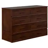 Tucson Queen Murphy Bed Chest with 6" Mattress, Drawer & Built in Charger in Walnut Finish Wood