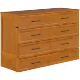 Tucson Queen Murphy Bed Chest with 6" Mattress, Drawer & Built in Charger in Light Toffee Finish