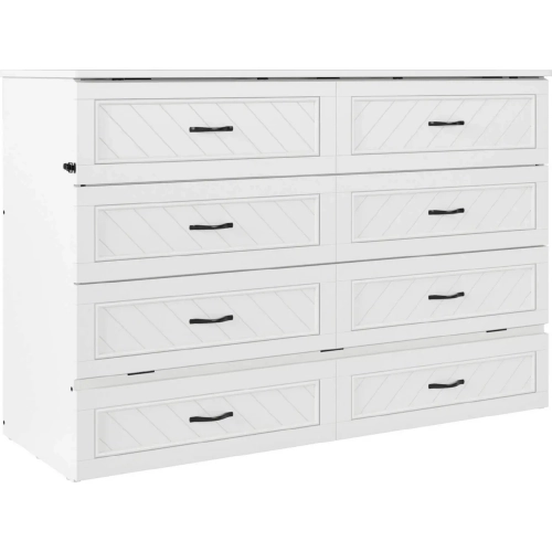 Alpine Queen Murphy Bed Chest, Mattress & Charging Station in White Wood