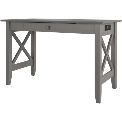 Lexi X Design Desk with Drawer & Charging Station in Grey Finish Wood