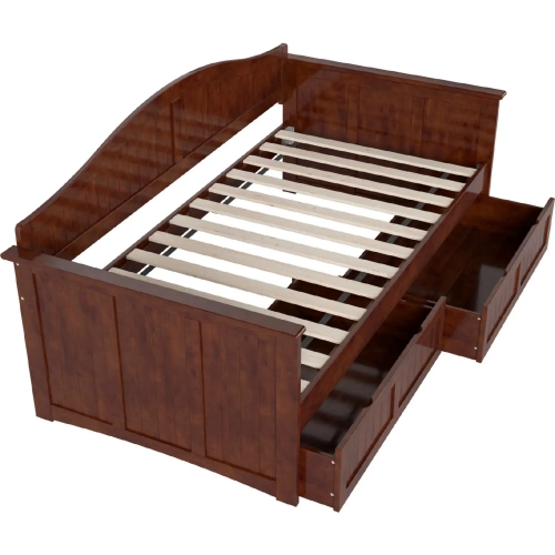 Nantucket Twin Daybed with 2 Drawers in Walnut Finish Wood