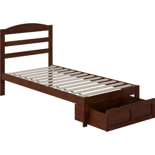 Warren Twin Bed with Foot Drawer in Walnut Finish
