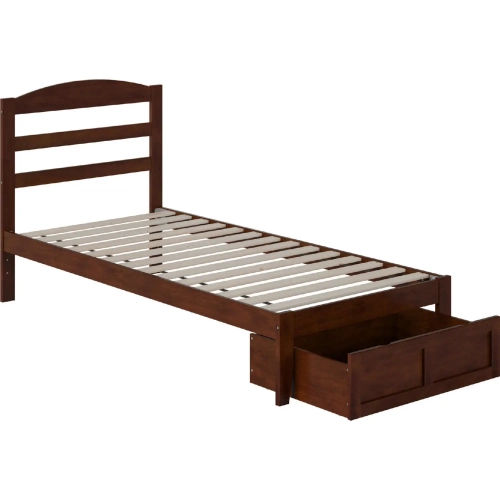 Warren Twin XL Bed with Foot Drawer in Walnut Finish