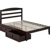 Warren Full Platform Bed with 2 Storage Drawers in Espresso