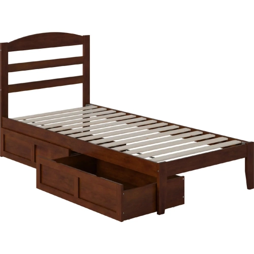 Warren Twin XL Bed with 2 Drawers in Walnut Finish