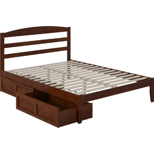 Warren Queen Bed with 2 Drawers in Walnut Finish