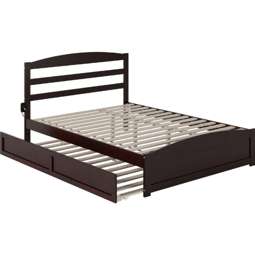 Warren Queen Platform Bed with Footboard & Twin XL Trundle in Espresso
