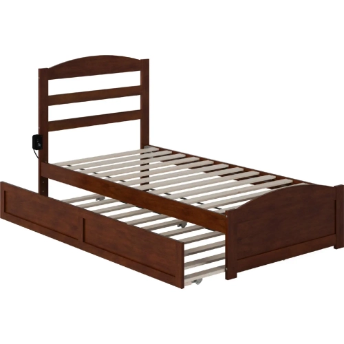 Warren Twin Bed with Footboard & Twin Trundle in Walnut Finish