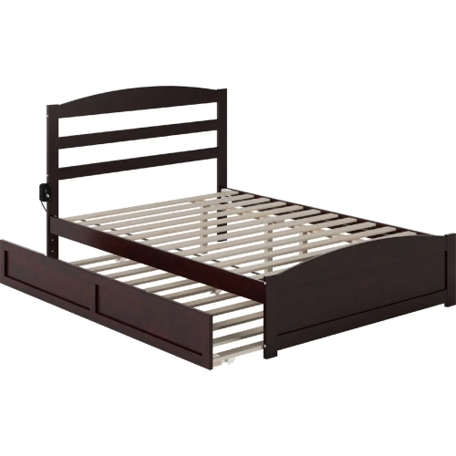 Warren Full Platform Bed with Footboard & Twin Trundle in Espresso