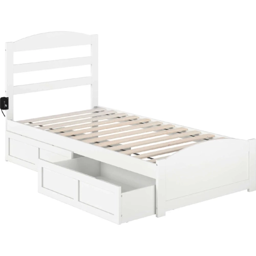Warren Twin Bed with Footboard & 2 Drawers in White Finish