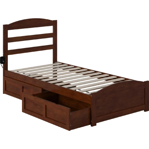 Warren Twin Bed with Footboard & 2 Drawers in Walnut Finish