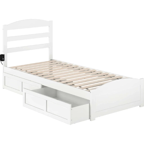 Warren Twin XL Bed with Footboard & 2 Drawers in White Finish