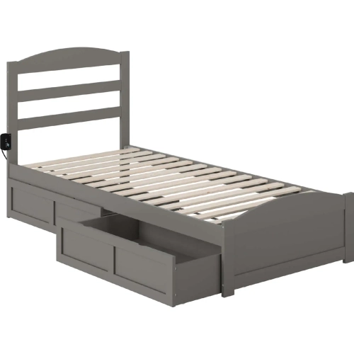 Warren Twin XL Bed with Footboard & 2 Drawers in Grey Finish