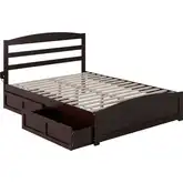 Warren Queen Platform Bed with Footboard & Set of 2 Storage Drawers in Espresso
