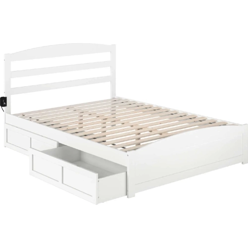 Warren Queen Bed with Footboard & 2 Drawers in White Finish