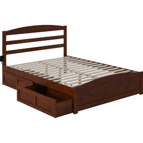 Warren Queen Bed with Footboard & 2 Drawers in Walnut Finish