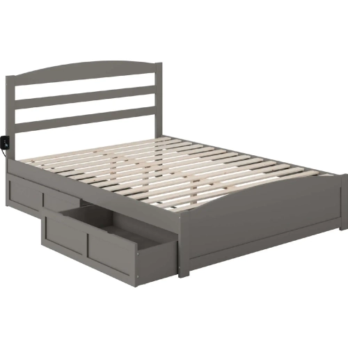 Warren Queen Bed with Footboard & 2 Drawers in Grey Finish