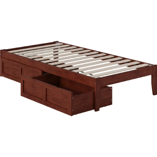 Colorado Twin Bed with USB Turbo Charger & 2 Drawers in Walnut