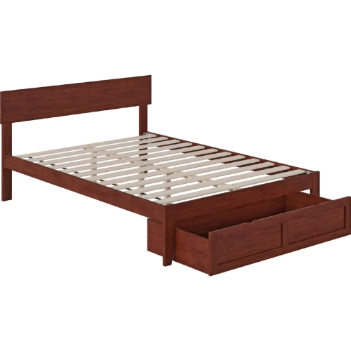 Boston Full Bed with Foot Drawer in Walnut