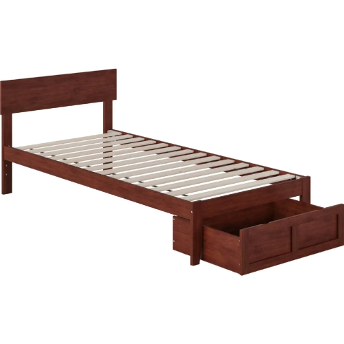 Boston Twin Extra Long Bed with Foot Drawer in Walnut