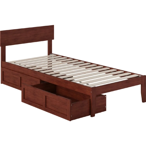Boston Twin Extra Long Bed with 2 Extra Long Drawers in Walnut