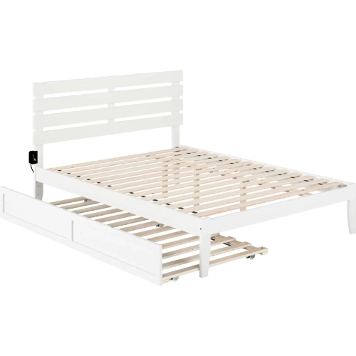 Oxford Queen Bed with USB Turbo Charger & Twin Extra Long Trundle in White