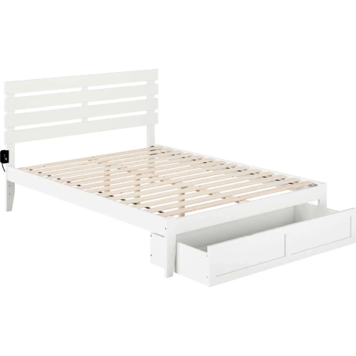 Oxford Queen Bed with Foot Drawer & USB Turbo Charger in White