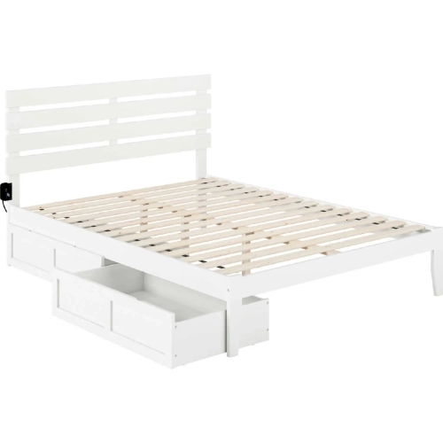 Oxford Queen Bed with USB Turbo Charger & 2 Extra Long Drawers in White
