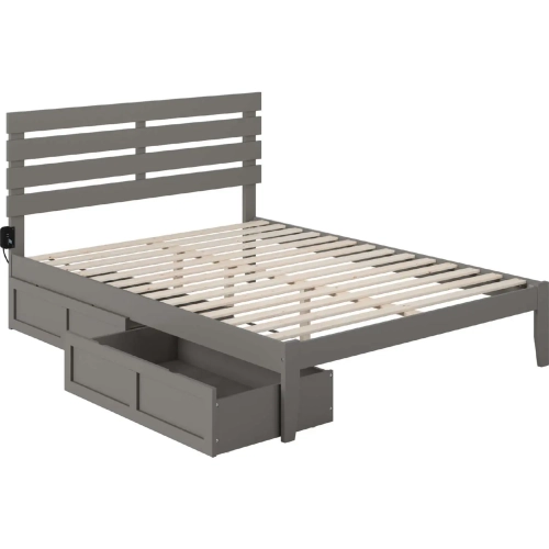 Oxford Queen Bed with USB Turbo Charger & 2 Extra Long Drawers in Grey